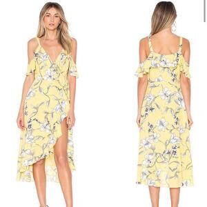 Revolve Privacy Please Yellow Floral Wrap Midi Dress